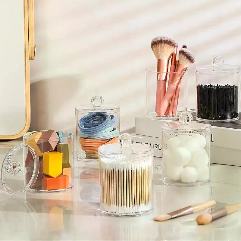 Round Acrylic Cotton Swab Box With Lid Dustproof Makeup Cotton Storage Toothpick Organizer Box Peaceful Pleasures Health and Wellness