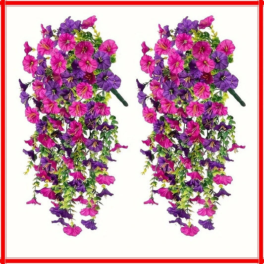29" Artificial Silk Petunia Hanging Plant | Outdoor Fake Flowers Artificial Hanging Plant Peaceful Pleasures Health and Wellness 2pcs