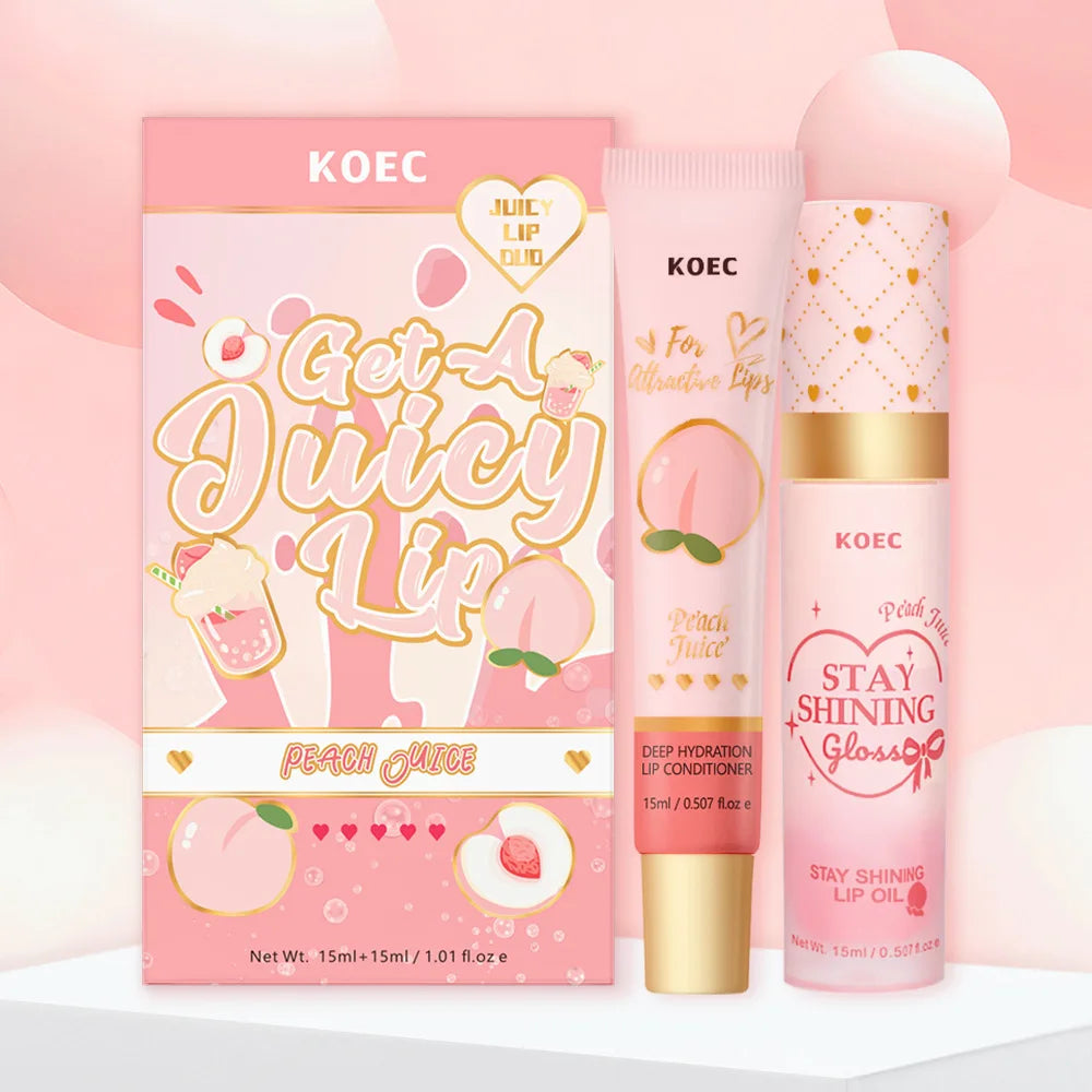 Strawberry/Peach Lip Set, Peach Lip Oil + Lip Lotion, moisturizing and anti-cracking, moisturizing lips and providing gloss Peaceful Pleasures Health and Wellness Peach
