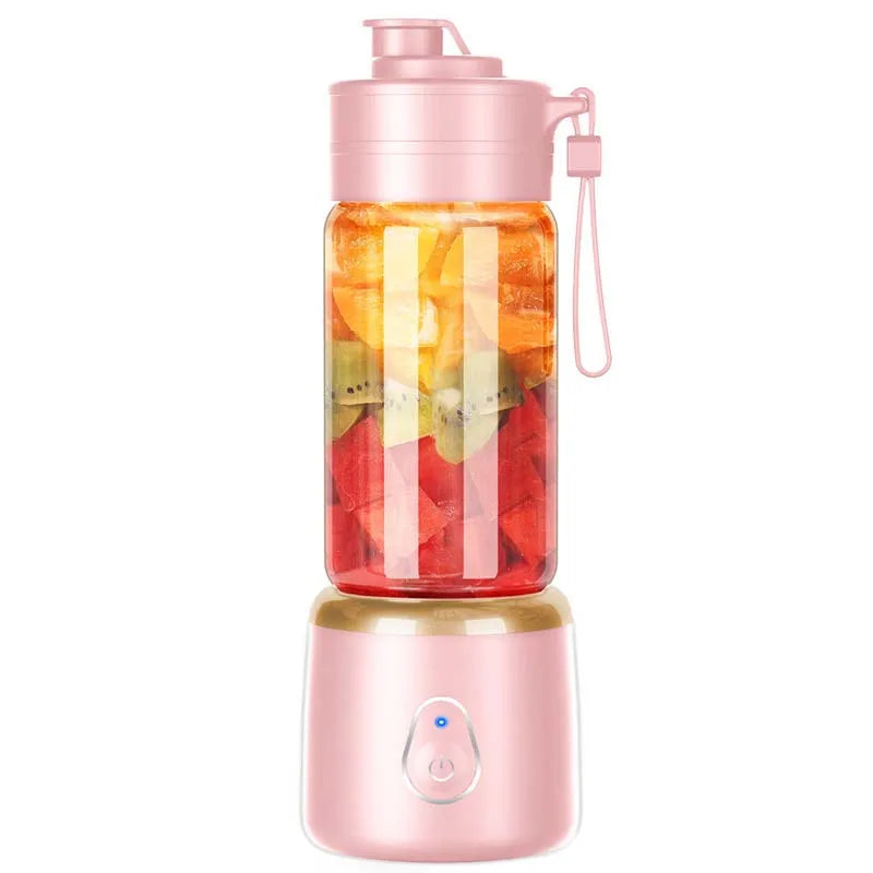 Small Household Fruit Juicer Cup Wireless Electric Portable USB Juicer Extractor with Stainless Steel Blades Dishwasher Peaceful Pleasures Health and Wellness Pink