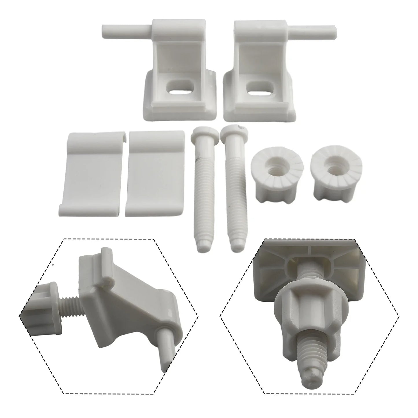 White Plastic Toilet Seat Hinge Replacement Kit – 1 Pair