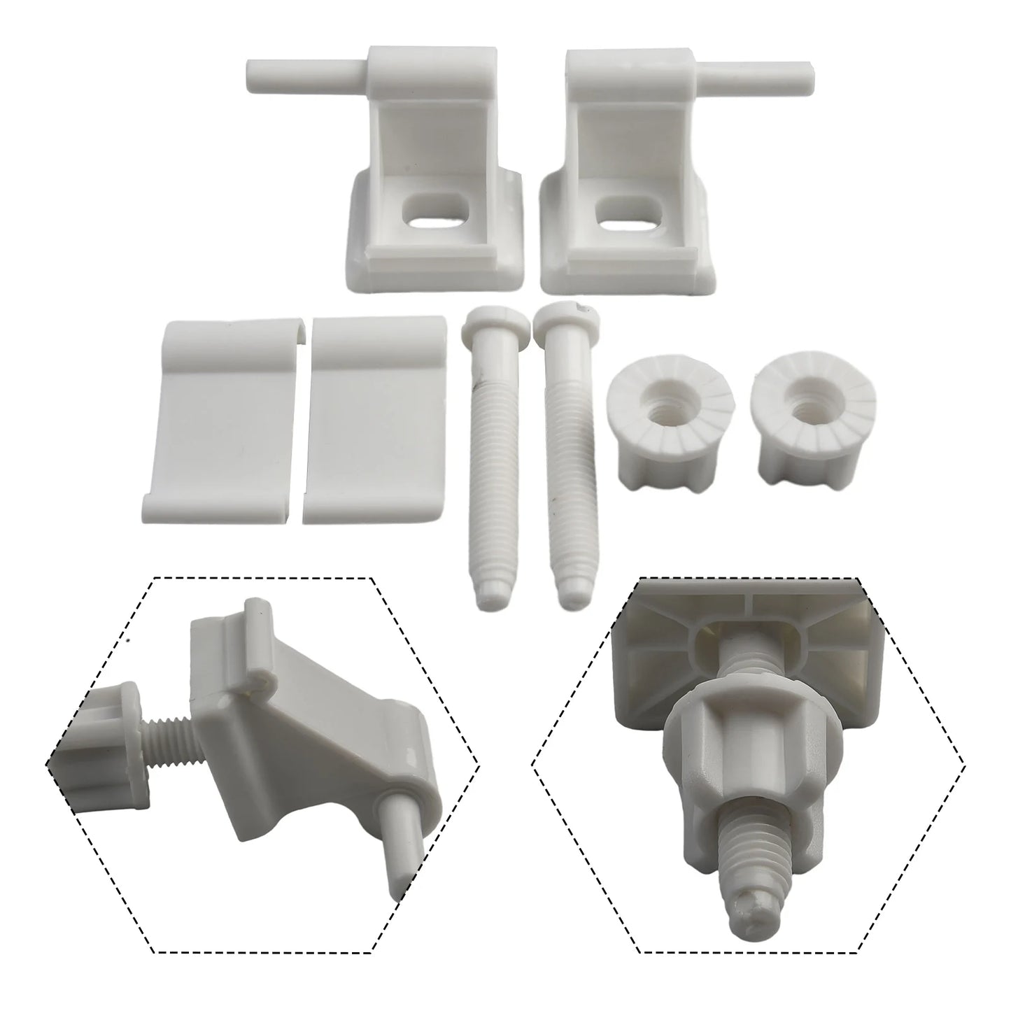 1 Pair Toilet Seat Hinge Bolts Screw Fixing Fitting White Plastic Lid