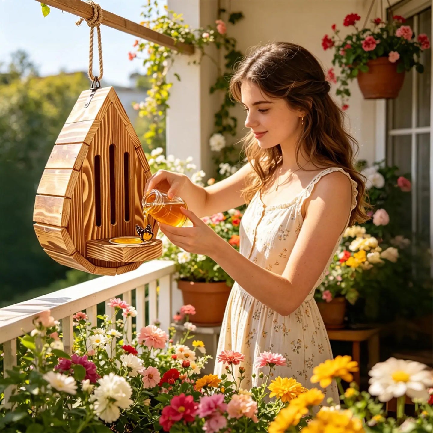 Wooden Butterfly House & Feeder – Hangable Garden Habitat Butterfly House Feeder Peaceful Pleasures Health and Wellness