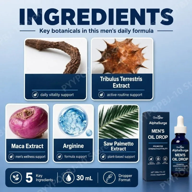 Men's Vitality Oil Drop 30ml | Maca, Tribulus & L-Arginine