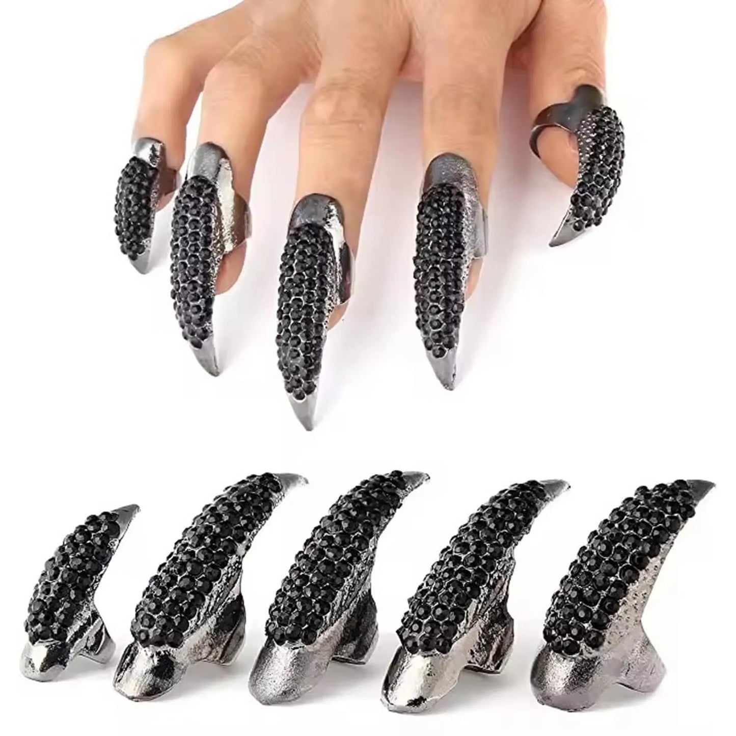 5pcs Punk Finger Rings Eagle Claw Ring Black Crystal Design Halloween Party Cosplay Costume Rings Jewelry Nail Art Decoration Peaceful Pleasures Health and Wellness