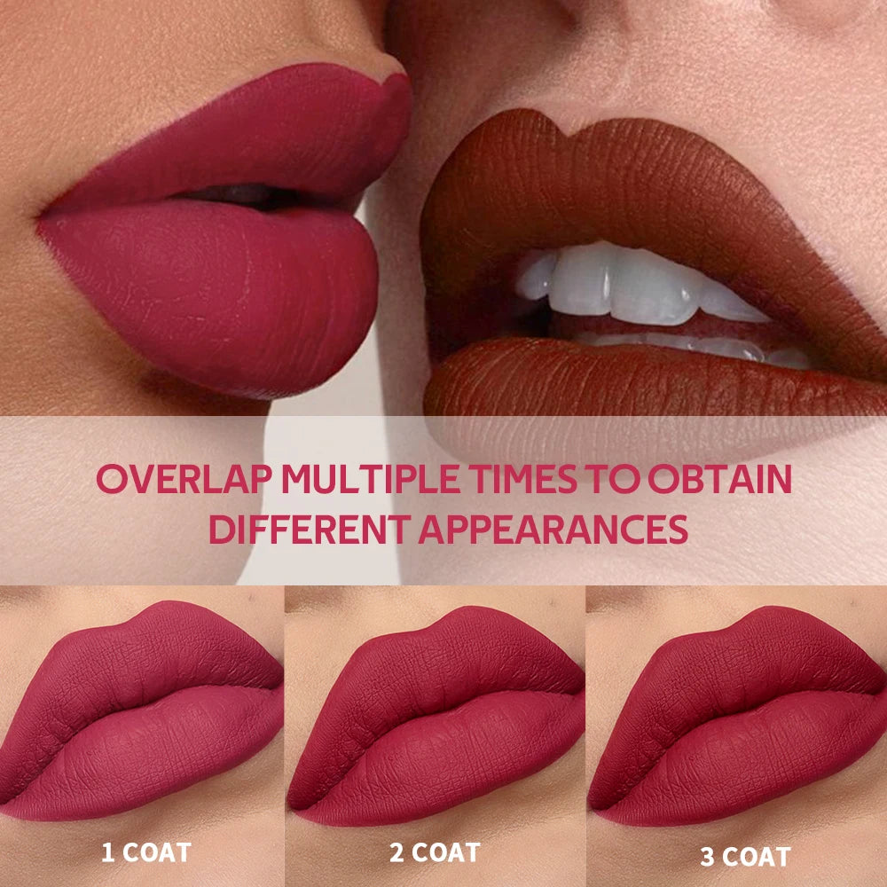 6pcs/set Teddy Velvet Non-stick Cup Lip Glaze Matte Lipstick Waterproof Longlasting Color Liquid Silky Saturation High Lip Gloss Peaceful Pleasures Health and Wellness