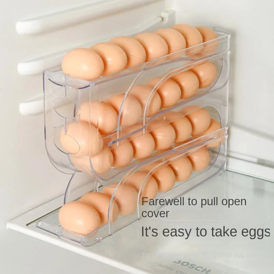 Large Capacity Automatic Egg Roller Household Four Tier Refrigerator Egg Storage Box Space Saving Kitchen Dedicated Peaceful Pleasures Health and Wellness