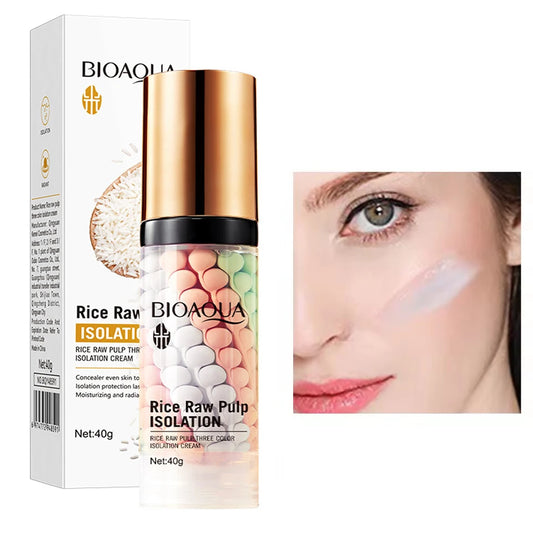 Rice Raw Pulp Three Color Isolation Cream Makeup Primer Moisturizing Brighten Correcting Foundation Natural Makeup Primer Cream Peaceful Pleasures Health and Wellness