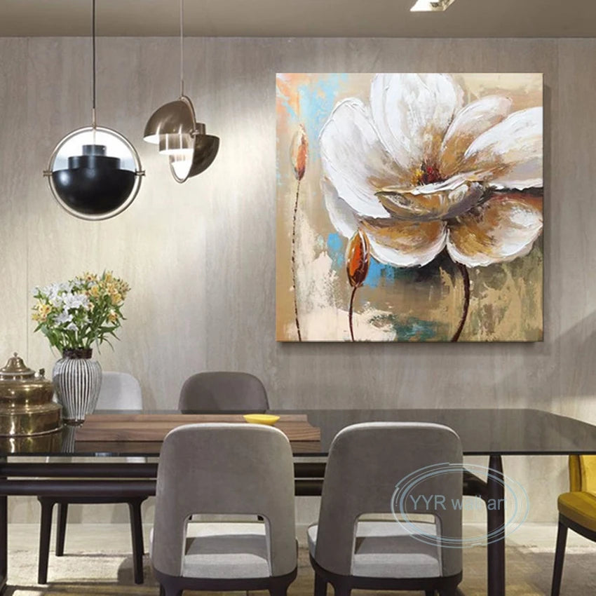 Hand Painted Canvas Oil Painting Floral Decorative Image Abstract Wall Art Poster Dining Room Bedroom Light Luxury Custom Mural Peaceful Pleasures Health and Wellness