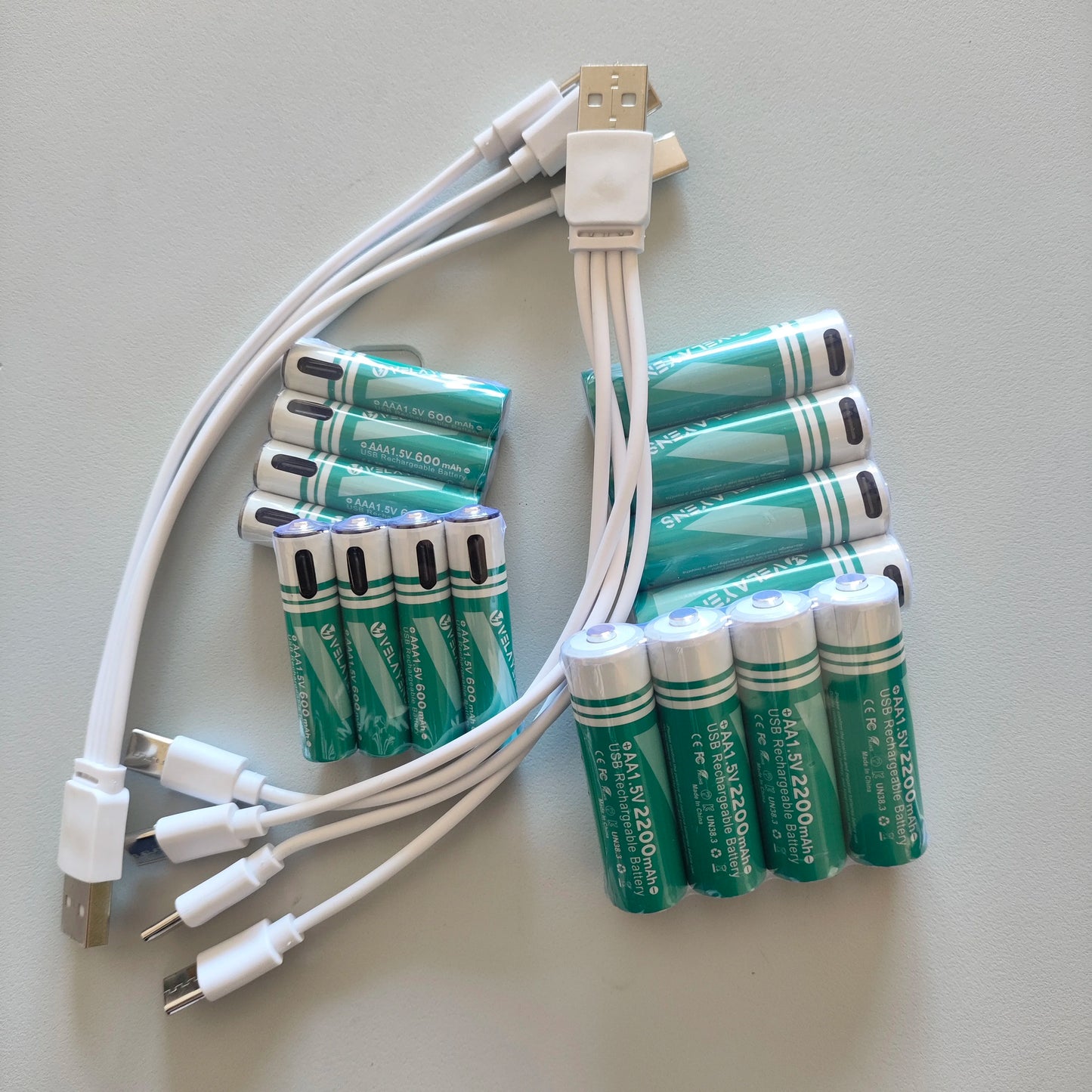 1.5V USB Rechargable Lithium Battery AA 2200mAh + AAA 600mAh Actual Capacity Fast Charging 2000+ Charge Cycles Peaceful Pleasures Health and Wellness