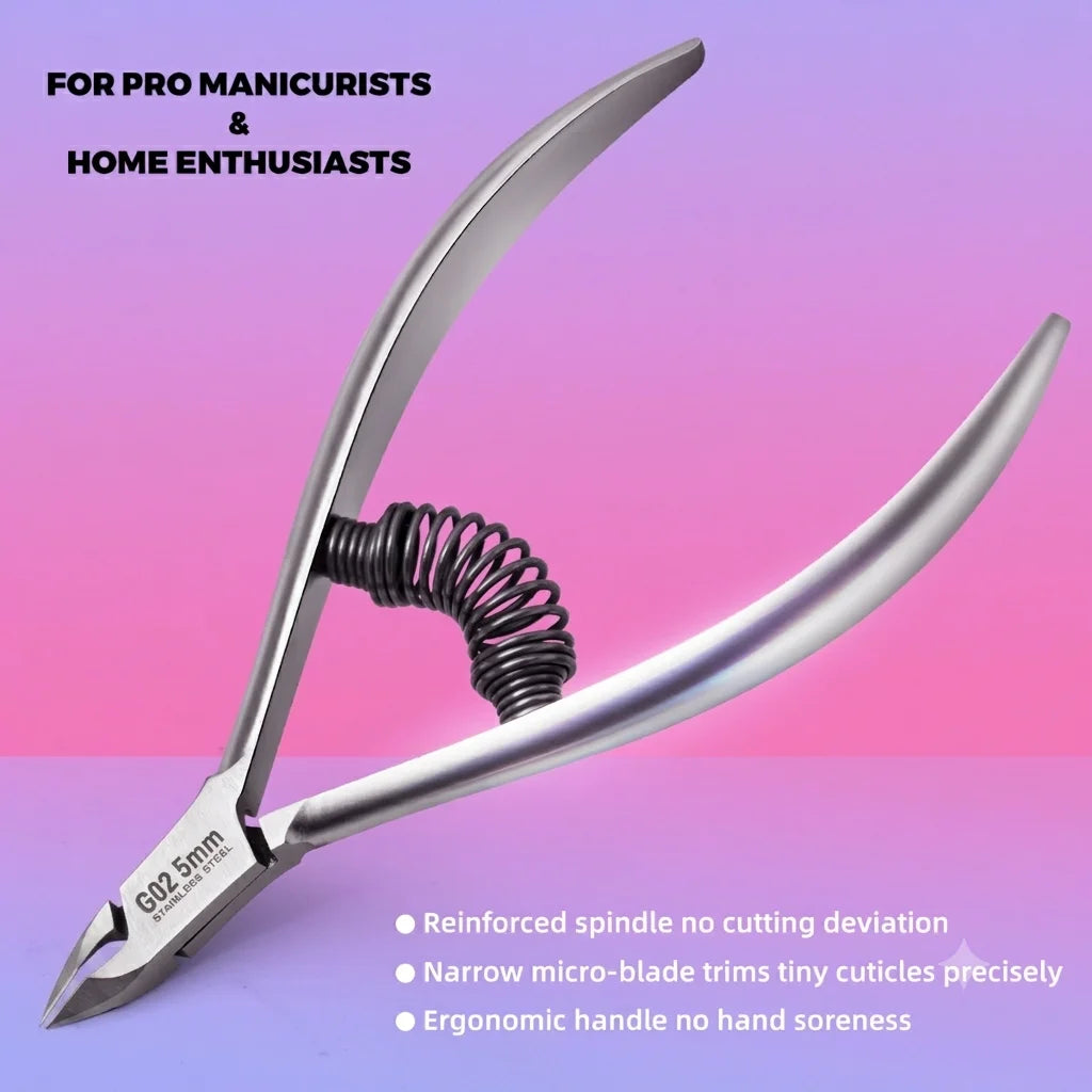 Professional stainless steel cuticle nippers, easily remove edge hangnails and cuticles, built-in spring labor-saving cutter, Peaceful Pleasures Health and Wellness