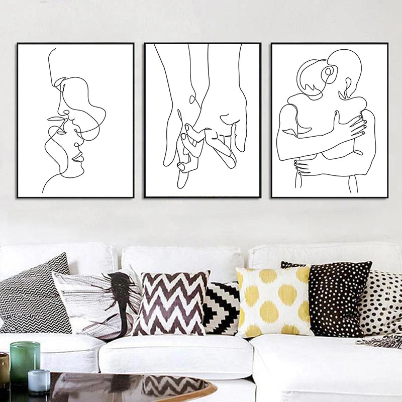 Line Drawing Couple Hand Love Kiss Wall Art Canvas Painting Nordic Posters And Prints Minimalist Wall Pictures For Living Roo Peaceful Pleasures Health and Wellness