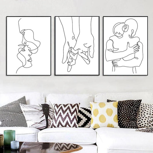 Line Drawing Couple Hand Love Kiss Wall Art Canvas Painting Nordic Posters And Prints Minimalist Wall Pictures For Living Roo Peaceful Pleasures Health and Wellness