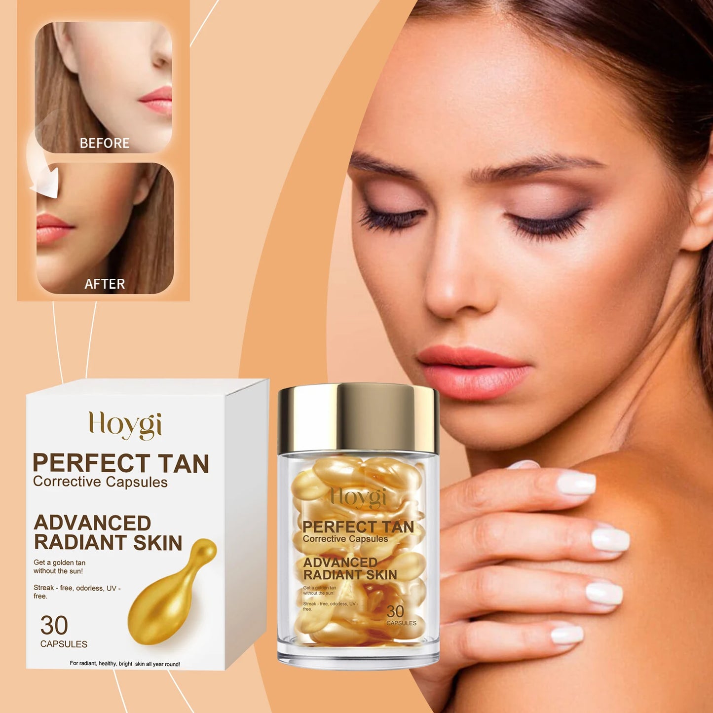 Sunless Self-Tanning Capsules – Natural Bronze Glow Serum 30pc