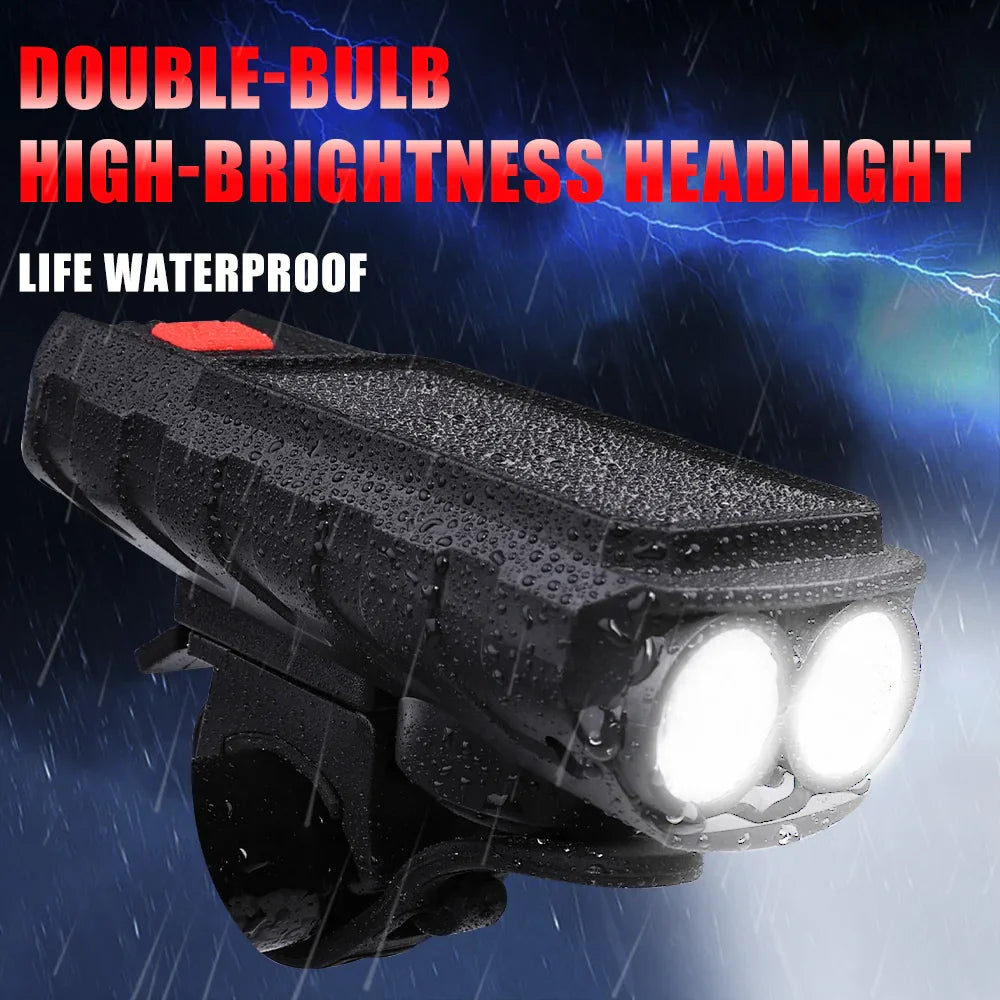 Solar Bike Front Light 300LM USB-C Rechargeable with 120dB Horn