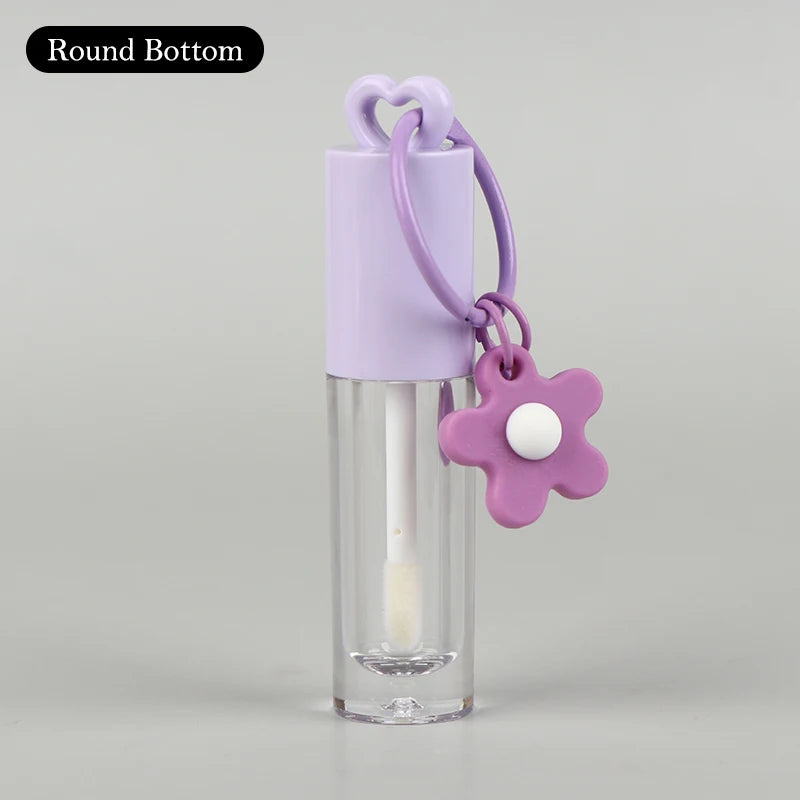 2.5ml Pink Heart-shaped Lip Enamel Tube With Keychain And Brush Rod Lip Gloss Tube Empty Bottle Lips Glaze Container Makeup Tool Peaceful Pleasures Health and Wellness Chain round Purple