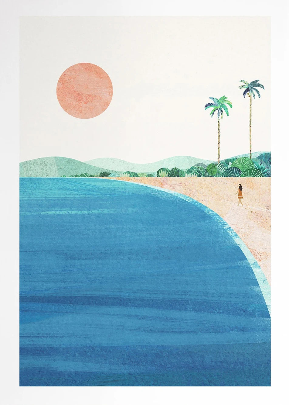 Canvas Painting Wall Art Picture Simple Outdoor Summer Beach Scenery Poster Sunset Surfers Swimming Ocean Living Room Home De Peaceful Pleasures Health and Wellness 7 50x70cm Unframed