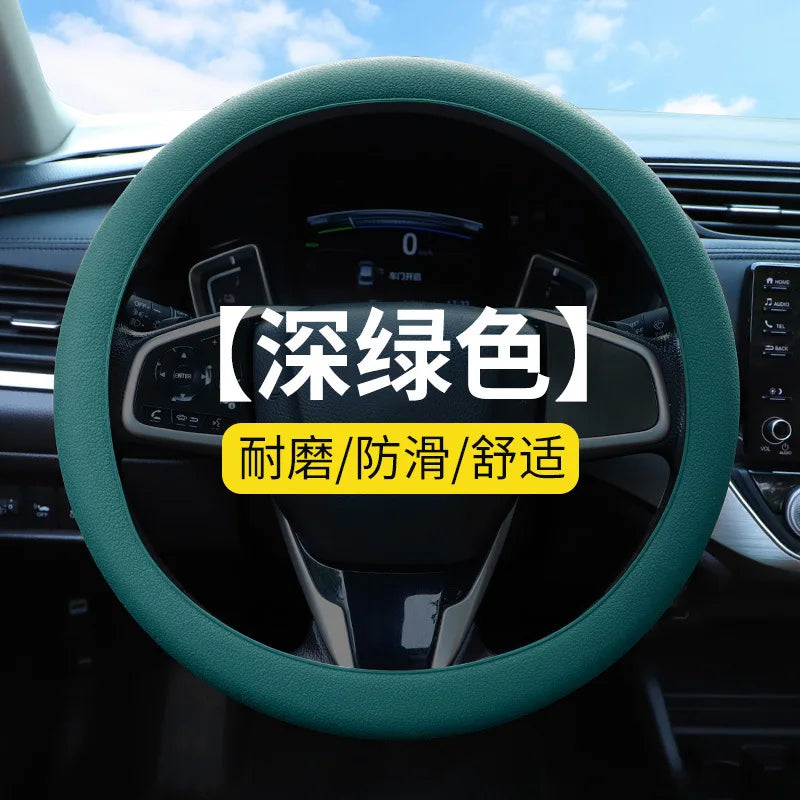 1pc Anti-Slip Silicone Steering Wheel Cover - Universal Fit, Soft & Odorless Fits 14''/15''/16'' Wheels, Durable & All-Season Peaceful Pleasures Health and Wellness Dark green