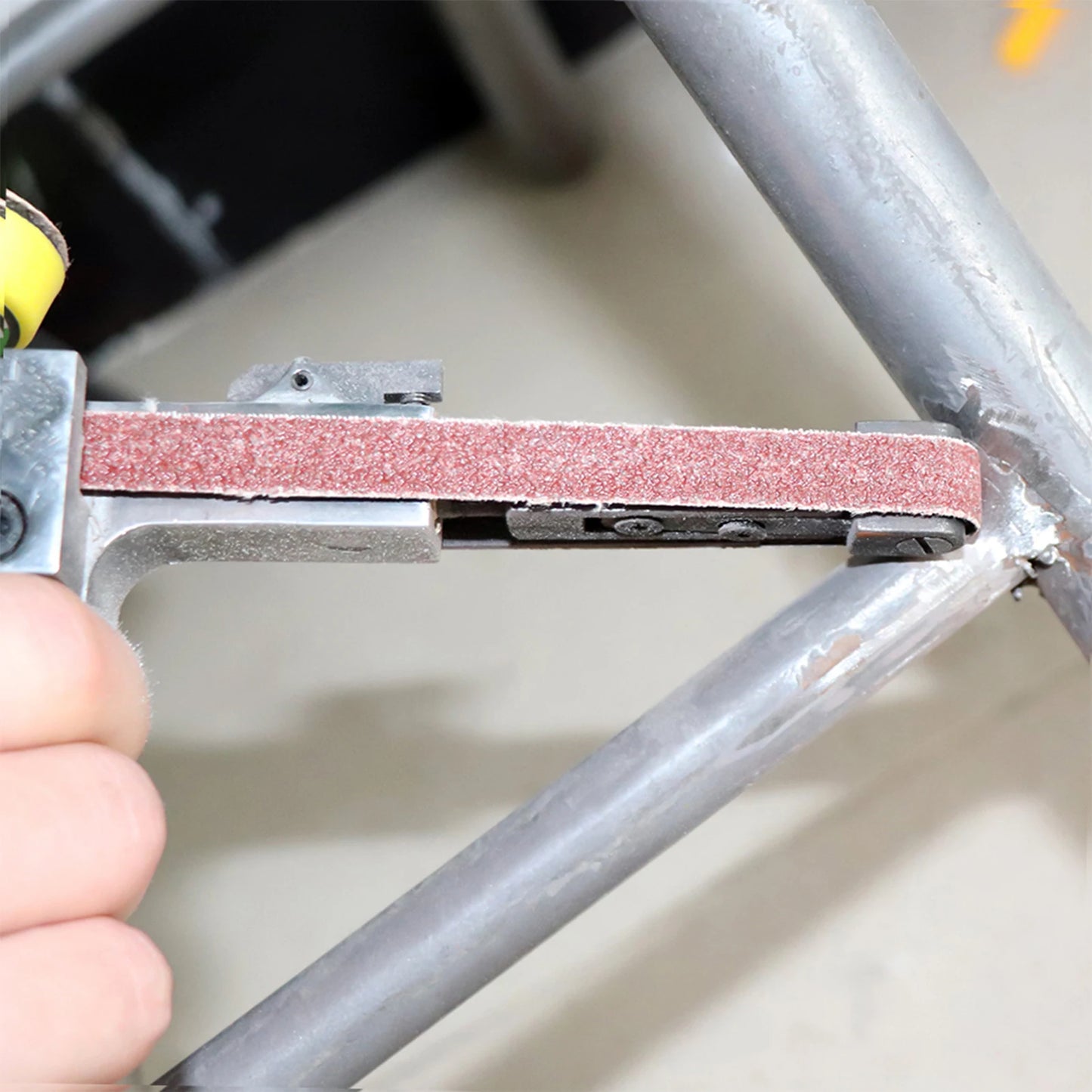 Electric Belt Sander Mini Belt Sander Electric Grinder Small Grinding Machine Hand-held Electric Belt Sander with Sanding Belts Peaceful Pleasures Health and Wellness