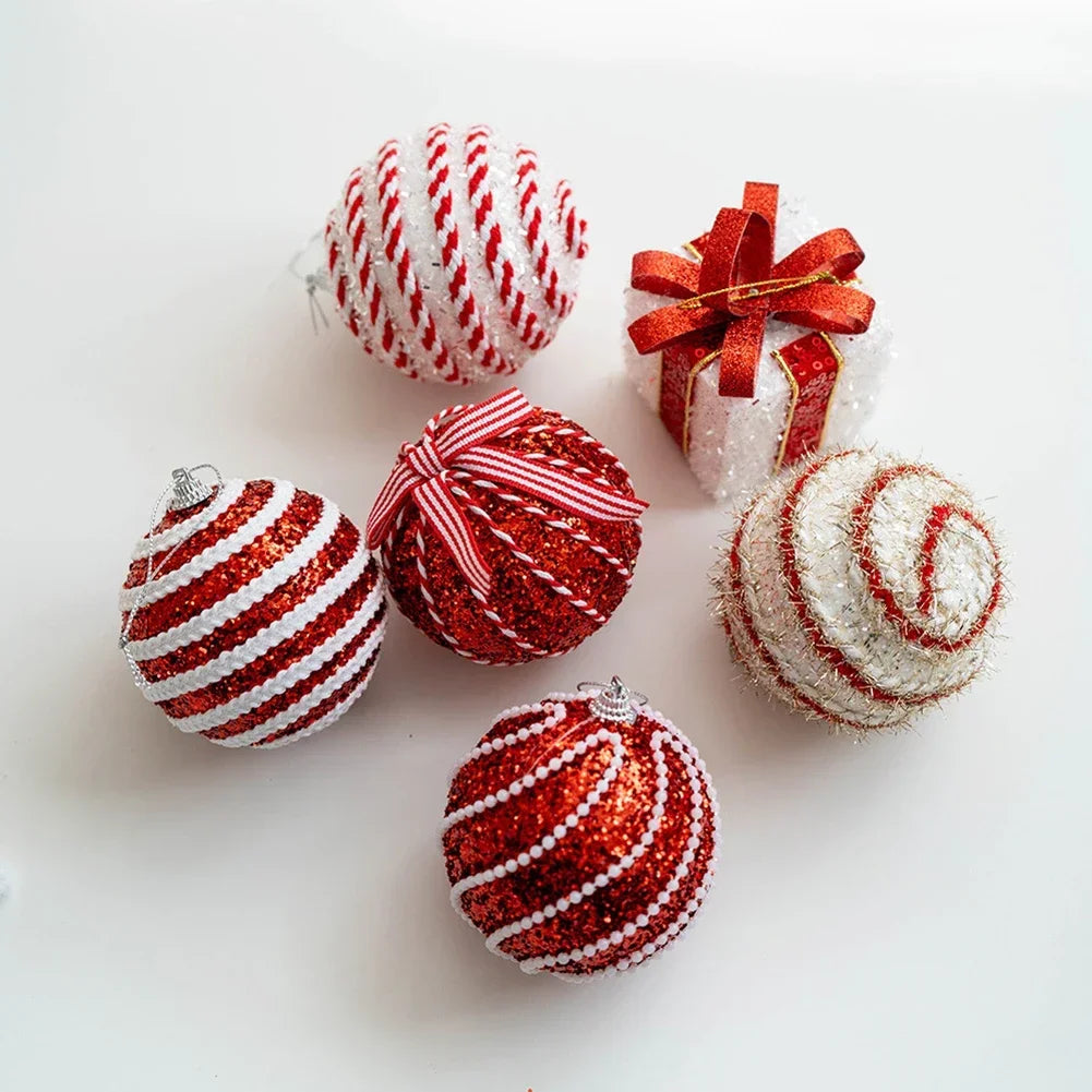 6 Red & White Foam Christmas Ball Ornaments 8cm | 6-Pack