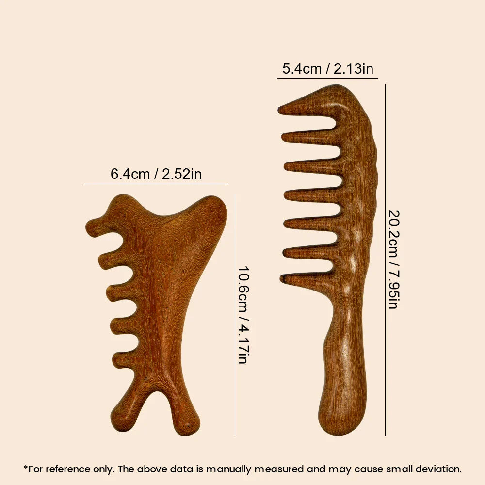 Natural Sandalwood Wide Tooth Massage Comb Set – Anti-Static
