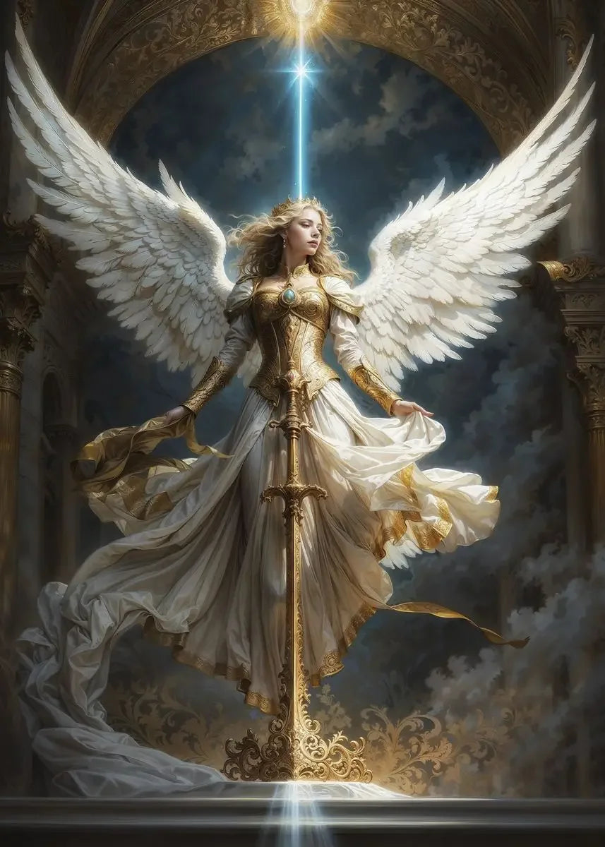 Nordic Religious Art Benevolent Portrait Of The Virgin Mary Archangel Canvas Painting, Wall Art for Living Room Home Decor Peaceful Pleasures Health and Wellness