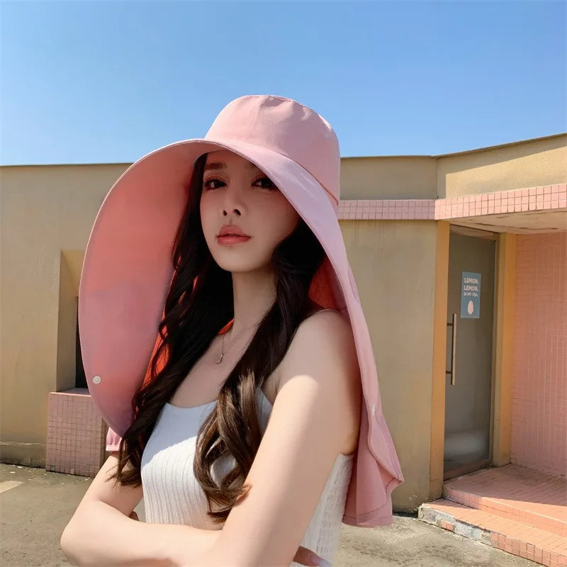 Women's Wide Brim UV Sun Hat with Neck & Face Shield