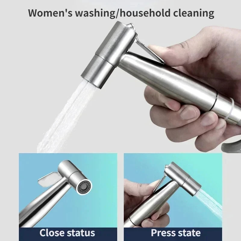 Stainless Steel Handheld Bidet Sprayer Set + Stretchable Hose