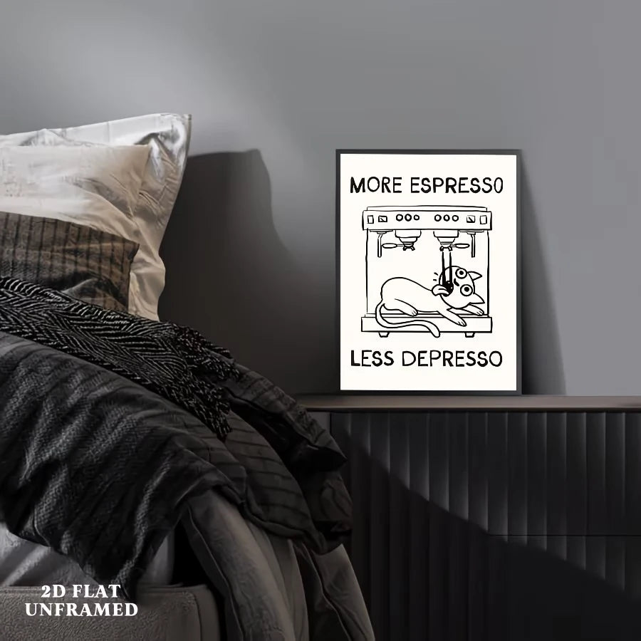 Coffee Cat Canvas Wall Art Print | Modern Home Decor Poster