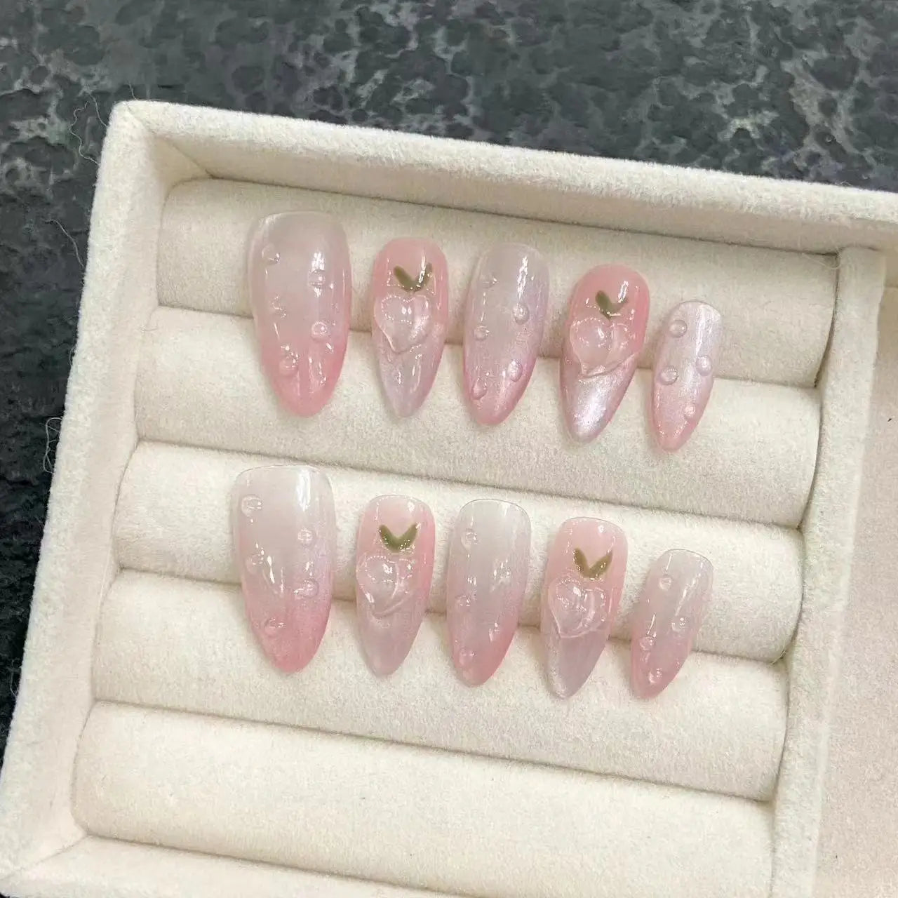 Handmade Press on Nails Light Blue Cute Bear Cat Claws Design Fake Nails French Pearls Love Decor Almond False Nail Tips Peaceful Pleasures Health and Wellness XS