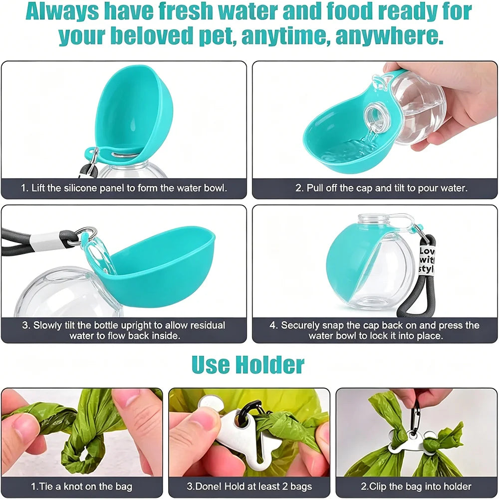 Leak Proof 2 in 1 Foldable Portable Silicone Dog Water Bottle Travel Pet Drinking Bowl with Lanyard Hook for Outside Walking Peaceful Pleasures Health and Wellness