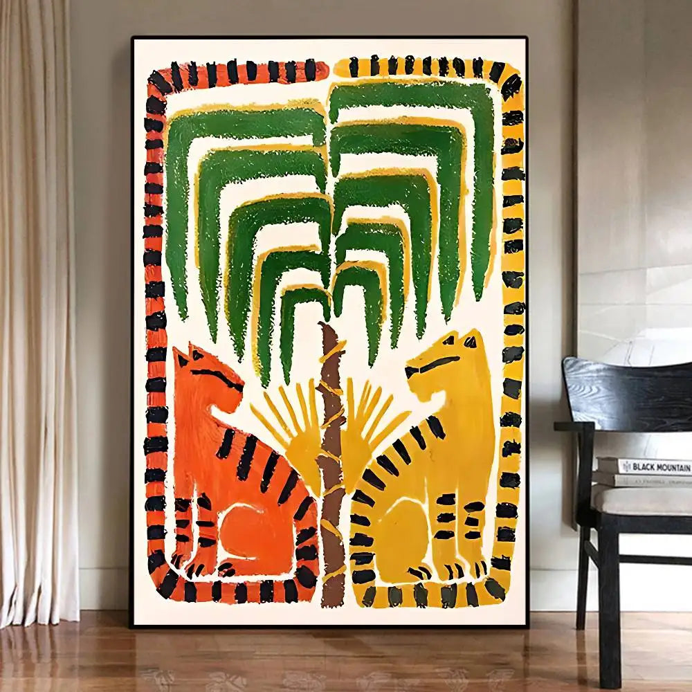 Ancient Egypt Tiger Leopard Vintage Canvas Wall Art Poster