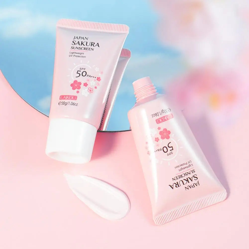 LAIKOU Japan Sakura Sunscreen SPF 50+ Brightening Sunblock Cream Face Body Moisturizing Isolating UV Protector 30g Peaceful Pleasures Health and Wellness