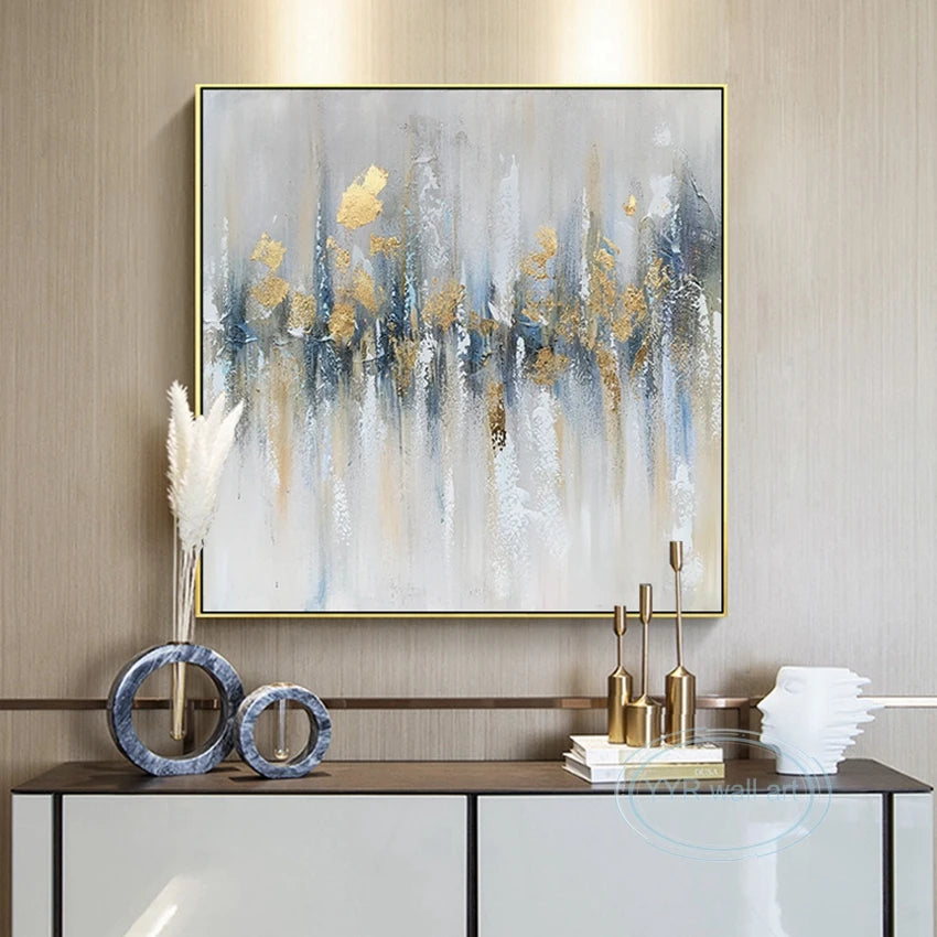 Gold Foil Abstract Hand-Painted Oil Painting | Nordic Wall Art Hand-Painted Canvas Art Peaceful Pleasures Health and Wellness
