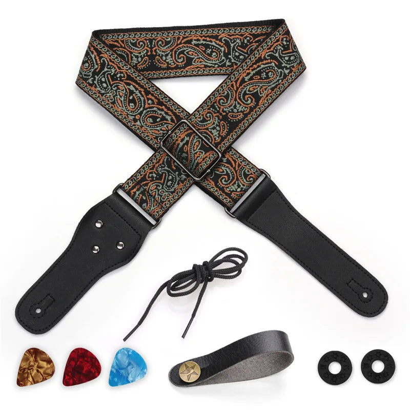 Pluggable Pick Embroidered Guitar Strap Jacquard Acoustic Shoulder