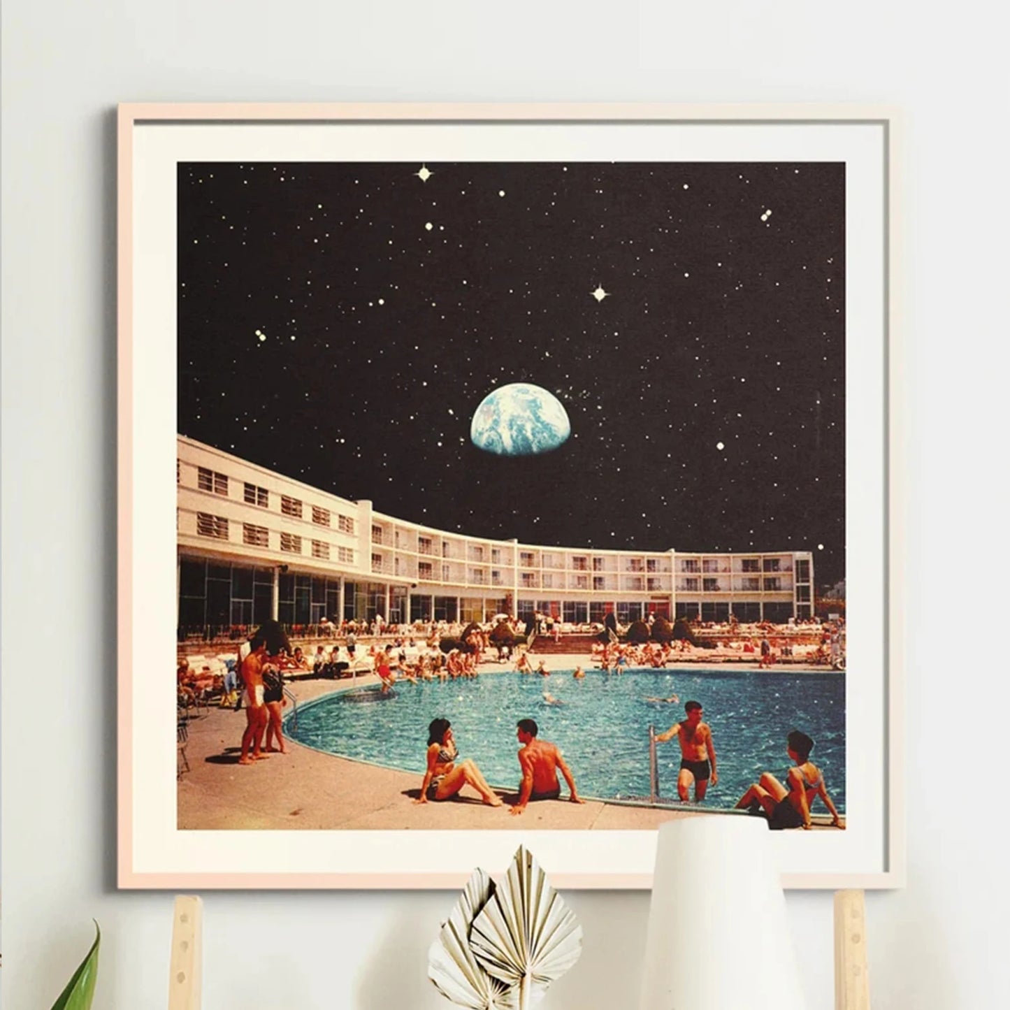 Retro Cosmic Sci-Fi Lunar Pool Canvas Wall Art Print | Decor