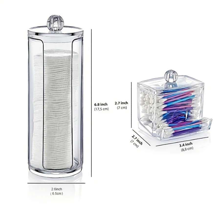 Cotton Pad Holder Canister – 2-Pack Bathroom Makeup Organizer for Cotton Balls, Swabs, Floss & Hair Ties