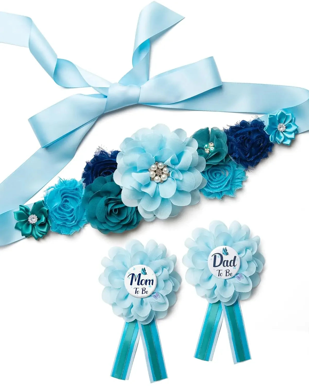 Flower Sash Set-Baby Shower Mom to Be Daddy to Be Corsage Pin- Belt for Maternity Dress Photo Props حزام Пояс Cinturón Ceinture Peaceful Pleasures Health and Wellness colors 4