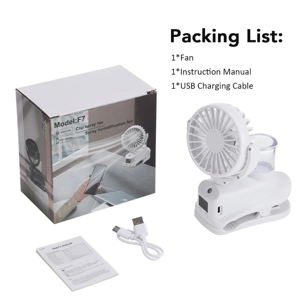 Misting Clip Fan for Baby Stroller, Portable Rechargeable USB Desk Spray Fan, Quiet 1200mAh Mini Air Cooler with LED Display Peaceful Pleasures Health and Wellness misting clip fan