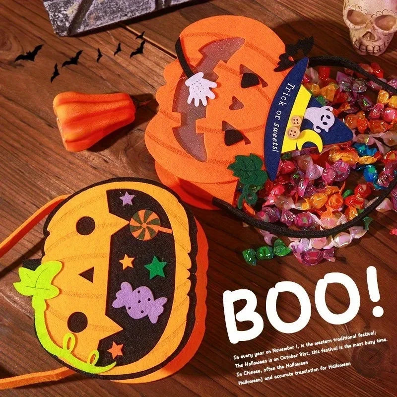 Halloween Felt Pumpkin Trick or Treat Bags with Handle | 1-6 Pack