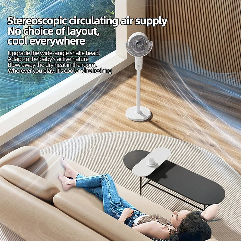 360 Circulation Quiet Powerful Floor Fan,Standing Smart Fans,with Remote Control Adjustable Height Peaceful Pleasures Health and Wellness