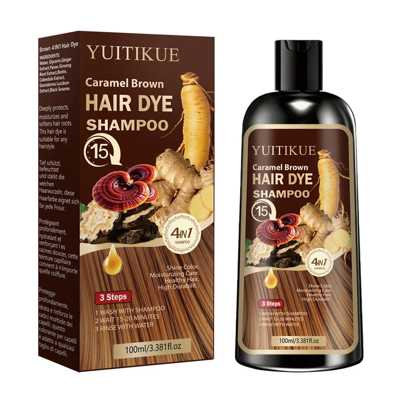 YUITIKUE Caramel Brown Hair Dye Shampoo - 4in1 Moisturizing Hair Color Shampoo Long-Lasting Hair Dye for All Hair Types Peaceful Pleasures Health and Wellness 100ml