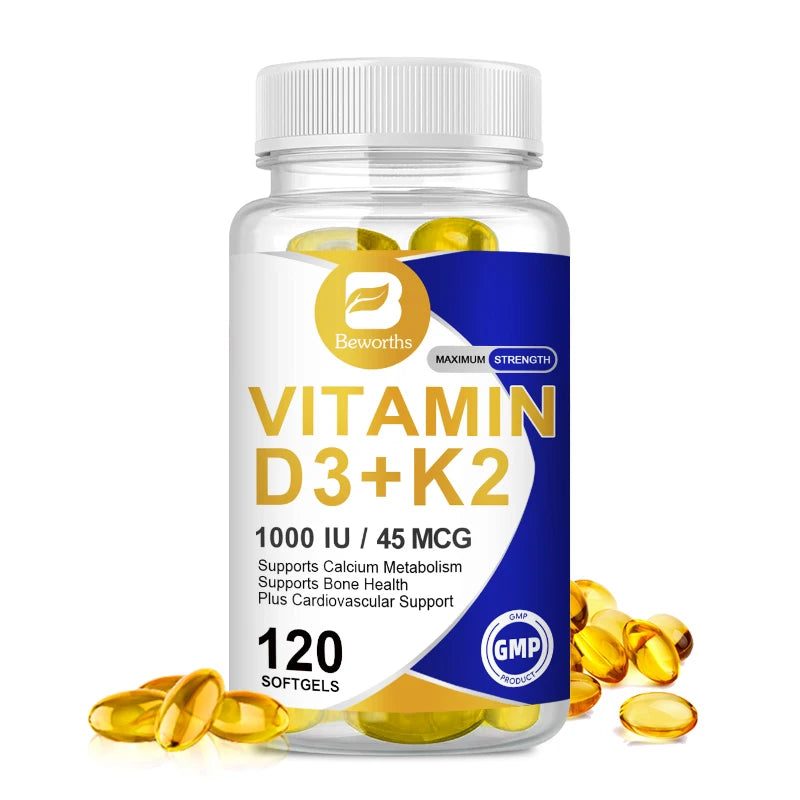 Vitamin D3 K2 Capsules – Bone, Heart & Immune Support Peaceful Pleasures Health and Wellness 120pcs 5Bottles United States