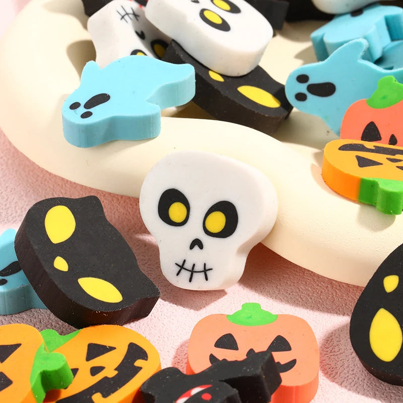 12-Pack Halloween Cartoon Erasers for Kids – Pumpkin Ghost Bat