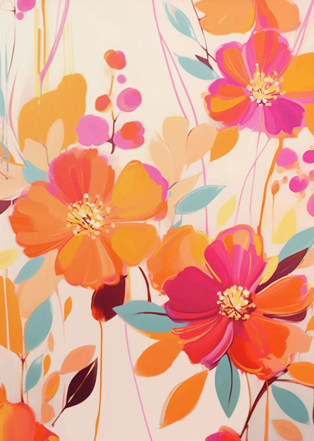 Gouache Wildflower Botanical Canvas Wall Art | Spring Floral Print