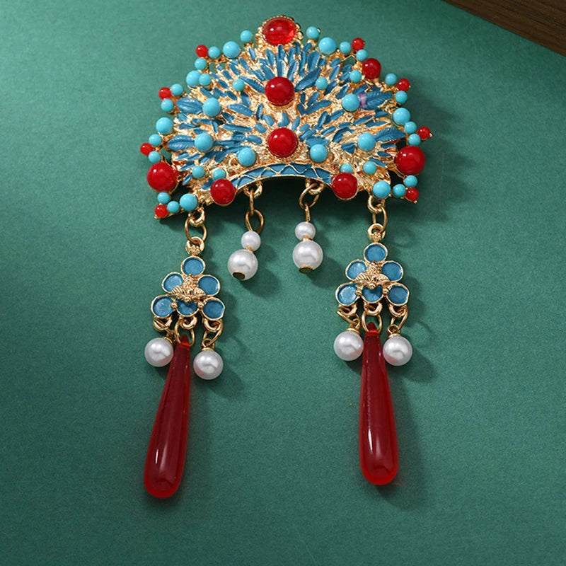 Phoenix Crest Flower Tassel Brooch | Chinese Court Style Pin