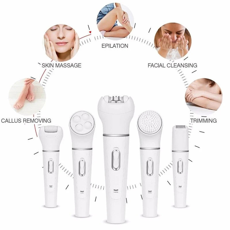Best Selling 5 in 1 Electric Face Cleaner Sonic Vibration Callus Remover Epilator Beauty Care Facial Massager Peaceful Pleasures Health and Wellness