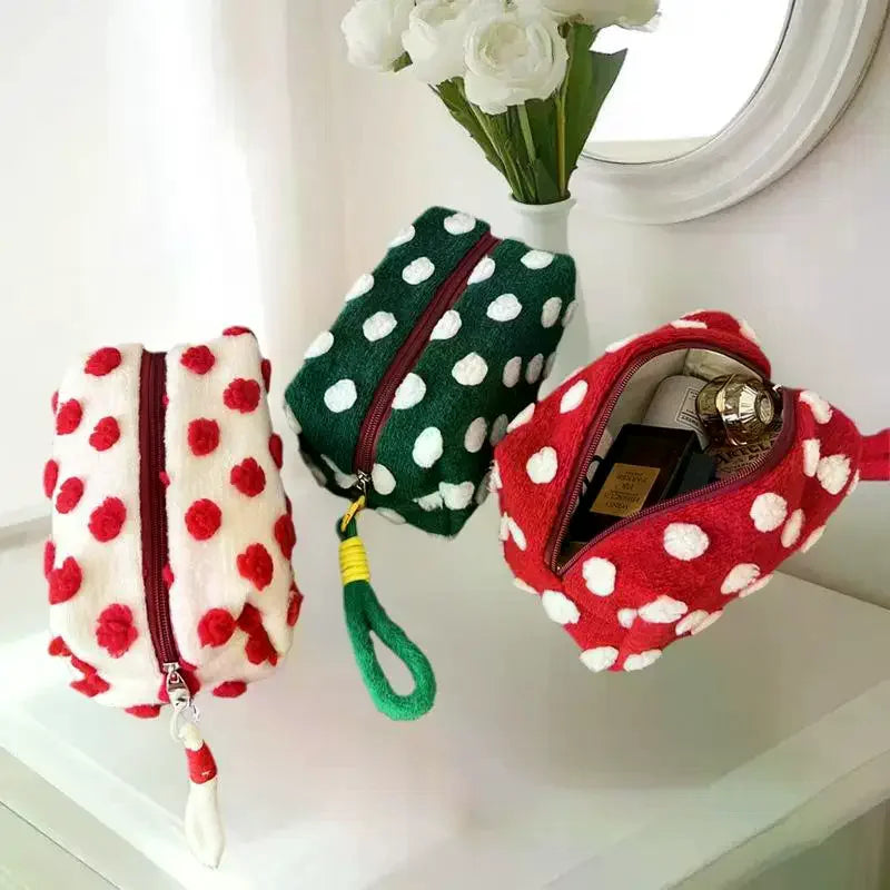 Christmas Style Makeup Bag Dot Cosmetic Pouch With Handle Gift For Women Large Capacity Travel Toiletry Wristlet Purse Organizer Peaceful Pleasures Health and Wellness