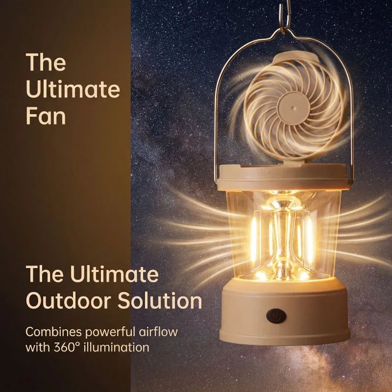 Rechargeable Camping Lantern Fan Combo | LED Light & Silent Fan Camping Lantern Fan Peaceful Pleasures Health and Wellness