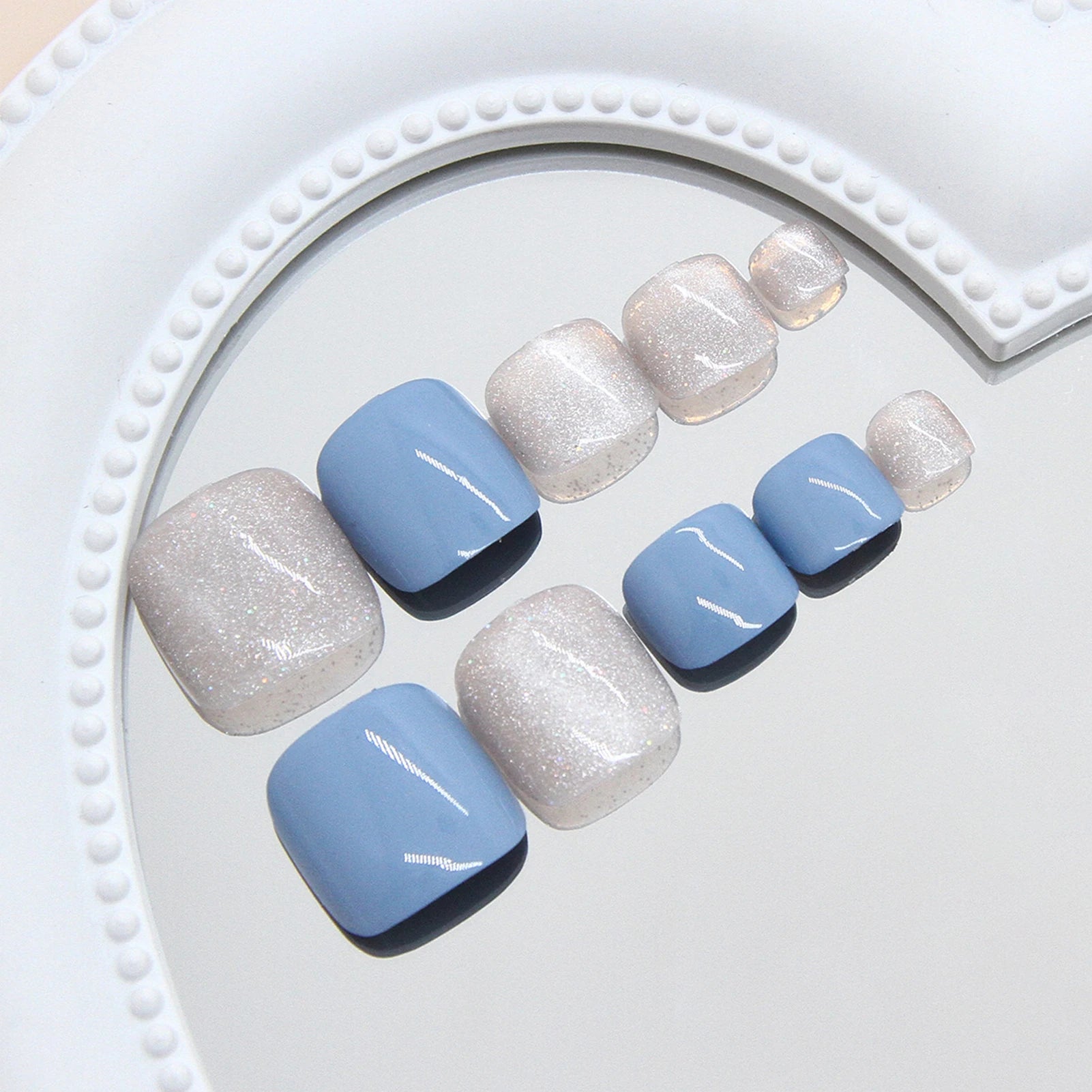 Blue Flash Cat's Eye Toe Nails 24pcs Detachable Ins Style False Feet Nails With Design Women Glitter Fashion Fake Nail Removable Peaceful Pleasures Health and Wellness